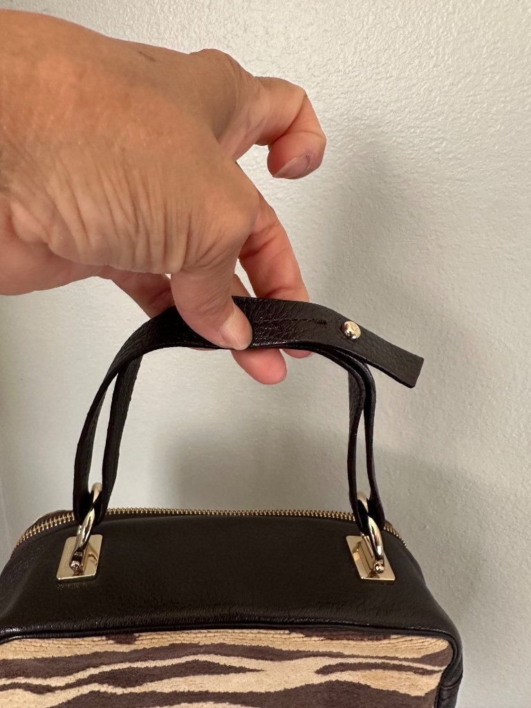 Kate Spade Animal Print Fabric Brown Pebbled Leather Gold Preppy Chic O/S — image 8 of 8